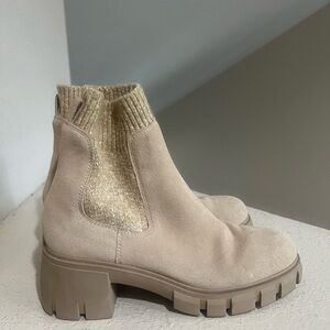 Steve Madden Womens Stretch Ankle Tan Chunky Platform Chelsea Boots booties‎ 9